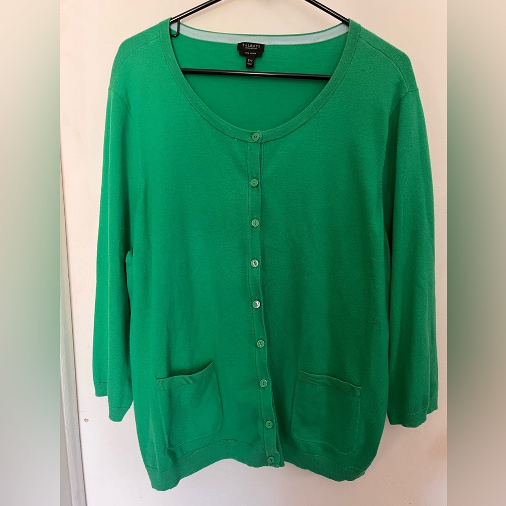 ***SOLD**Talbots Bright Green Button-Front Cardigan Sweater